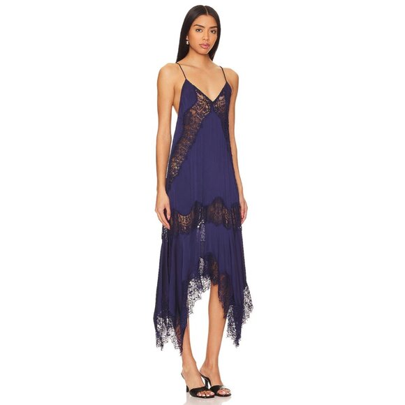 Free People x REVOLVE Sunsetter Maxi Slip in Midnight Rain Navy Blue - Picture 2 of 5